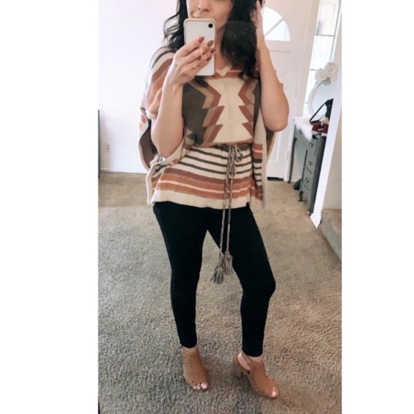 Aztec Tribal Drawstring Knit Top - Picture 1 of 8